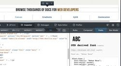 Screenshot of a web developer documentation site, displaying HTML code and font information.