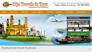 Travel agency website interface with flight booking form overlaying illustrated scenes of landmarks.